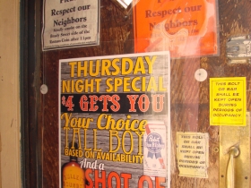 Signs on the door.