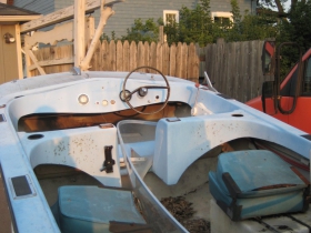 Fiberglass shell of a pleasure boat.