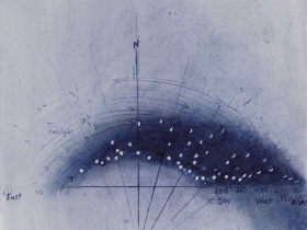 David Niec: July Moon Spans and Sets. 12x13 in, ink and watercolor on paper, 2015.