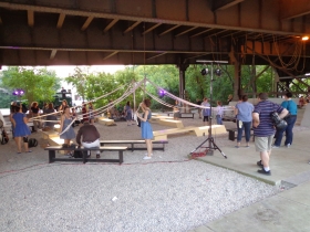 Members of the Luminous Theater group prepare to put on The Penelopiad.