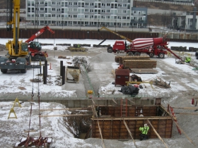 Construction of the River House apartment complex