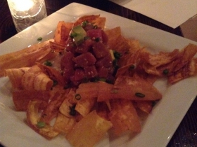 C-viche: Tuna ceviche with fried plantain chips
