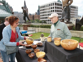 Marv Bollman, woodcraft bowls and ornaments from Muskego, WI. Photo by Erol Reyal