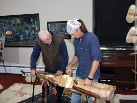 Wooden shoe carving demonstration by Luke Traver. Photo by Erol Reyal