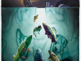Ice Fishing, 2017, Watercolor, ink and acrylic on paper, 74 1/4 by 52 inches. Courtesy of the Artist and Sperone Westwater, New York