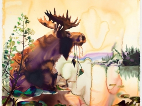 Upper Peninsula, 2017, Watercolor, ink and acrylic on paper, 74 x 52 inches. Collection of Jonathan O'Hara Gallery.