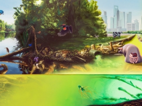 Watershed, oil and alkyd on wood panel, 72 x 144 inches, collection of Jonathan O'Hara Gallery