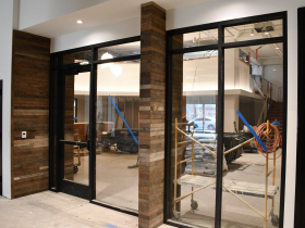 Reclaimed Wood Accent Column in Neighborhood Hall