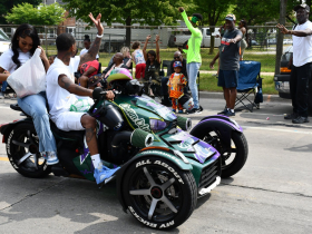 Milwaukee Bucks-themed Can Am Spyder in 2023 Juneteenth Parade