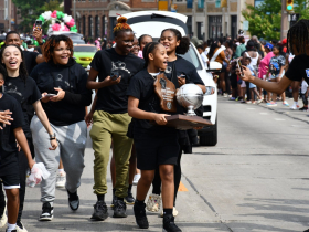 Milwaukee Academy of Science Girls Basketball Team in 2023 Juneteenth Parade