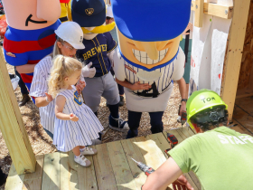 Milwaukee Brewers Racing Sausages, Jonie Woodruff and Daughter Look On