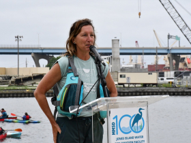 Beth Handle at Jones Island Press Conference