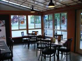 Indoor patio seating.