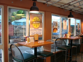 Indoor patio seating at O'Lydia's.