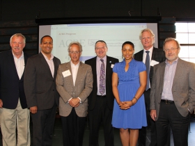 Bob Lemke, MSOE, Joaquin Altoro, Town Bank, Barry Mandel, Mandel Group, Rocky Marcoux, City of Milwaukee, Melissa Goins, Maures Development Group, Mark Eppli, Marquette University, and Leo Ries, LISC Milwaukee.