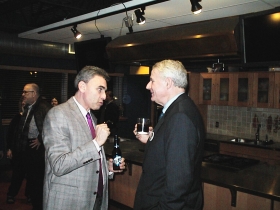 The mayor and Atty. David Gruber have a chat at the Public Market fundraiser for Supreme Court candidate Ed Fallone.