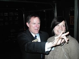 An unusually animated Rep. Jon Richards gestures at his fundraiser.