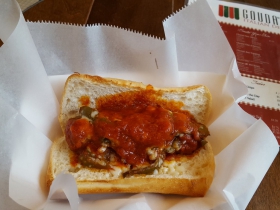Gouda’s Italian Deli Hot Sausage Sandwich