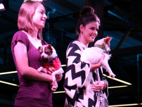 These models brought their pets on parade.