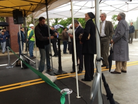Gathering for the ribbon cutting.