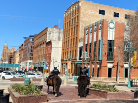 Mounted police looking down Broadway