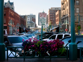 Parked cars fill Broadway in the Historic Third Ward.