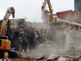 Smoke rises during the demolition of 794.