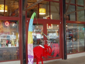 Floor-to-ceiling windows offer passersby a view of the delicacies inside Red Elephant Chocolate.