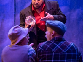 Chris Flieller (Bellomy), Andrew Varela (El Gallo), and Matt Daniels (Hucklebee).