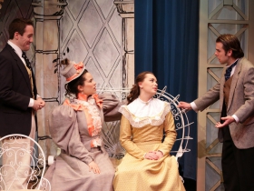 Doug Clemons (Algernon), Kristin Hammargren (Gwendolen) Peyton Oseth (Cecily), Zachary Thomas Woods (Jack)