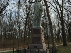 Statue of Labor which is also known as “The Pewter Lady” by sculptor Gustav Haug.
