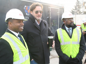 Acting Mayor Cavalier Johnson, Developer Rick Barrett and DCD Commissioner Lafayette Crump