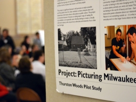 The panel accompanied an exhibit of student work from the 2012 buildings landscapes cultures summer field school in Thurston Woods which is on display in city hall until February 5th.