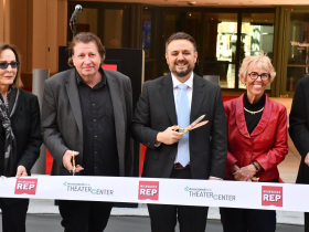 Donna Baumgartner, Mark Clements, Chad Bauman and Judy Hansen at Associated Bank Theater Center Ribbon Cutting