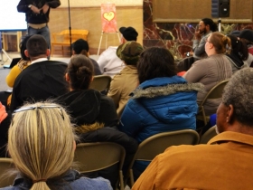 Milwaukee poets share their work in the city hall rotunda.