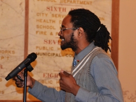 Milwaukee poets share their work in the city hall rotunda.