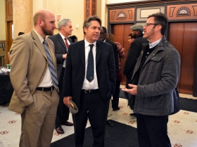 Aldemen Kovac and Murphy chat with Election Commisssioner Neil Albrecht.