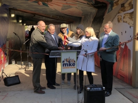 Migration Mural Ribbon Cutting