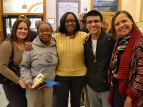 Rosaura Perez, Youth Council Member Diamond Lewis, Deborah Moore, Youth Council Member Cesar Hernandez, and Arlisia McHenry.
