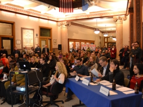 The rotunda was snug with a captive audience.