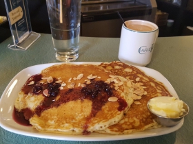 Café at the Plaza Lemon Poppyseed Pancakes with Blueberry Syrup