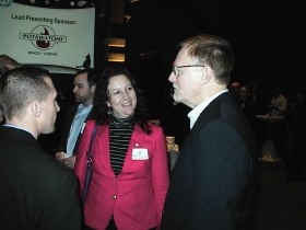 Milwaukee County Board Chair Marina Dimitrijevic and Urban Milwaukee Editor Bruce Murphy enjoying the celebration. Phot by Michael Horne.