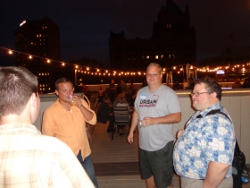Jeramey Jannene, Jeremy Fojut, Dave Reid, and Brian Jacobson at the Urban Milwaukee Anniversary Party.