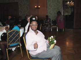 Rep. Gwen Moore gives the thumbs up to Urban Milwaukee at her birthday celebration, Sunday, May 5th, 2013 at the Milwaukee Athletic Club