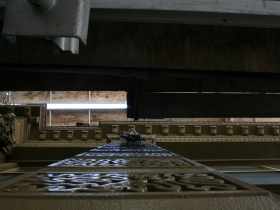 A view of the details underneath the scaffolding.
