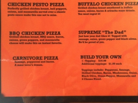 Pizza menu