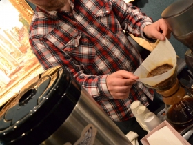 Steve patiently brews a delicious cup of Anodyne coffee