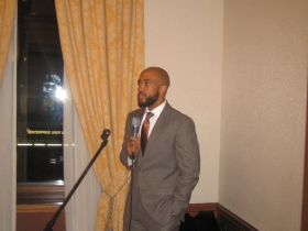 Rep. Mandela Barnes gives a welcome address at his birthday party held at the Milwaukee Athletic Club.