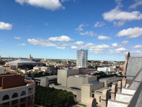 The Moderne is seen in the distance.