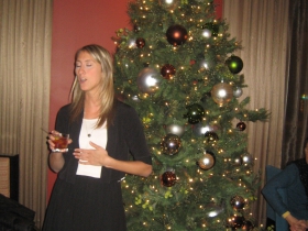 Grace Fuhr speaks to the crowd at her farewell party from Historic Milwaukee, Inc. Friday, January 3rd, 2013.